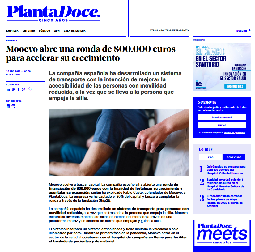 Mooevo abre una ronda de 800.000 euros para acelerar su crecimiento. Planta Doce.