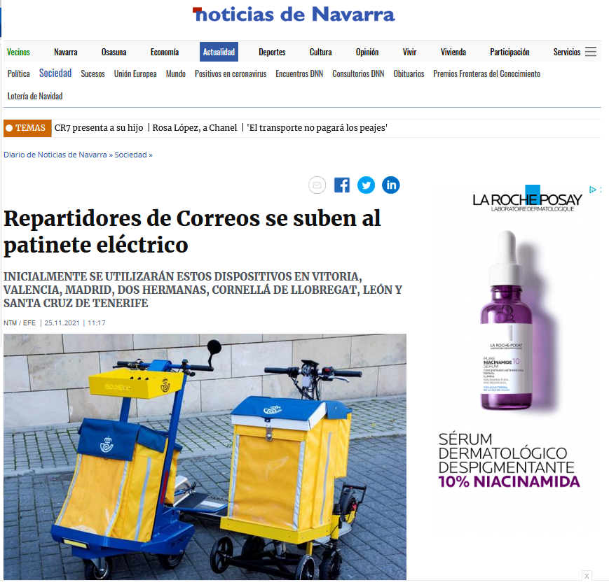 Repartidores con patinete electrico para Correos. Noticias de Navarra.