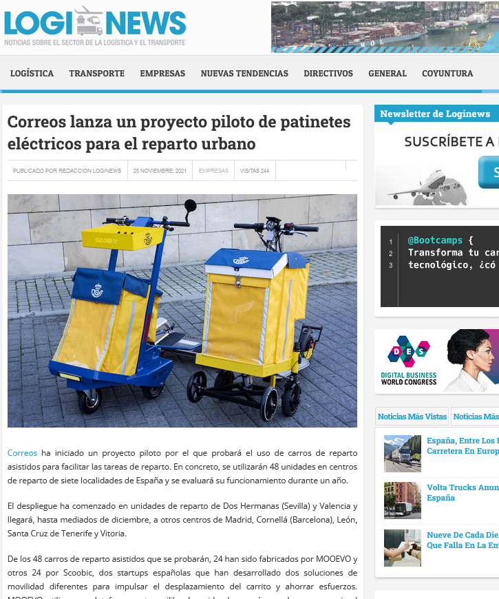 Correos lanza patinetes electricos para el reparto urbano. LogiNews.