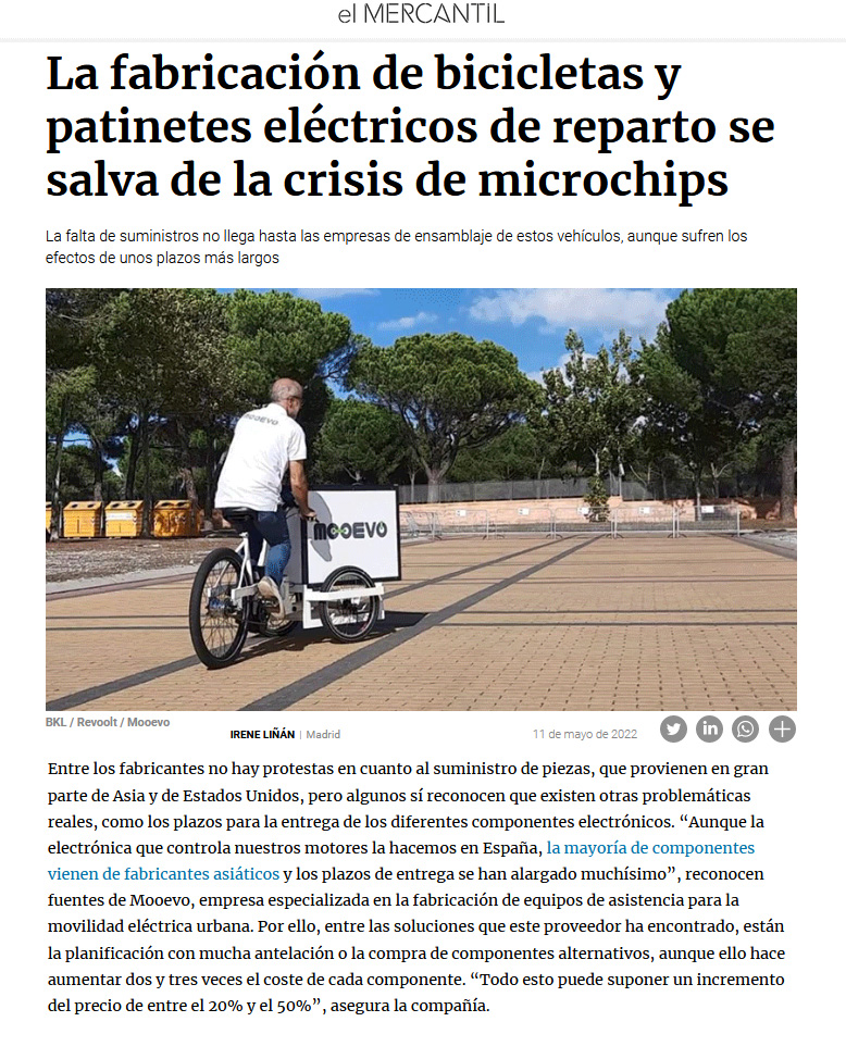 La fabricación de bicicletas y patinetes eléctricos de reparto se salva de la crisis de microchips. El Mercantil.