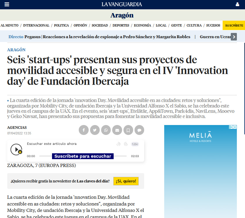 Seis ‘start-ups’ presentan sus proyectos de movilidad accesible en el ‘Innovation day’ de Fundación Ibercaja. La Vanguardia