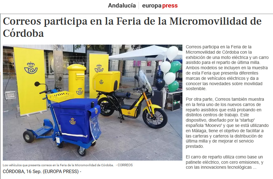 Los carros de MOOEVO para CORREOS en la Feria de la Micromovilidad de Córdoba. Europa Press