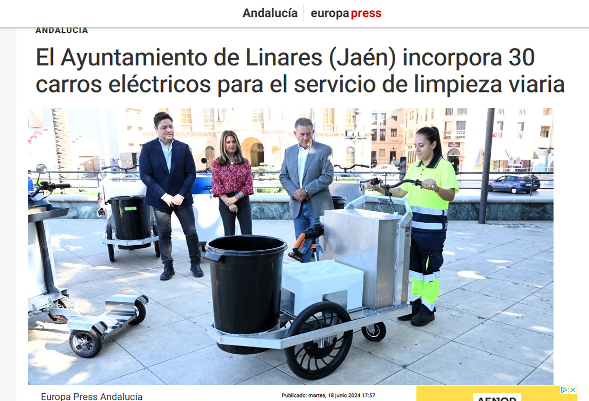 El Ayuntamiento de Linares incorpora 30 carritos eléctricos MOOEVO para limpieza viaria (Europa Press)